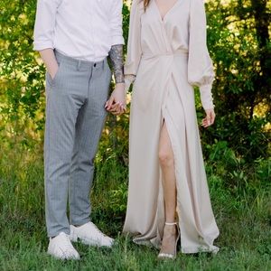 COPY - Long Sleeve champagne satin dress